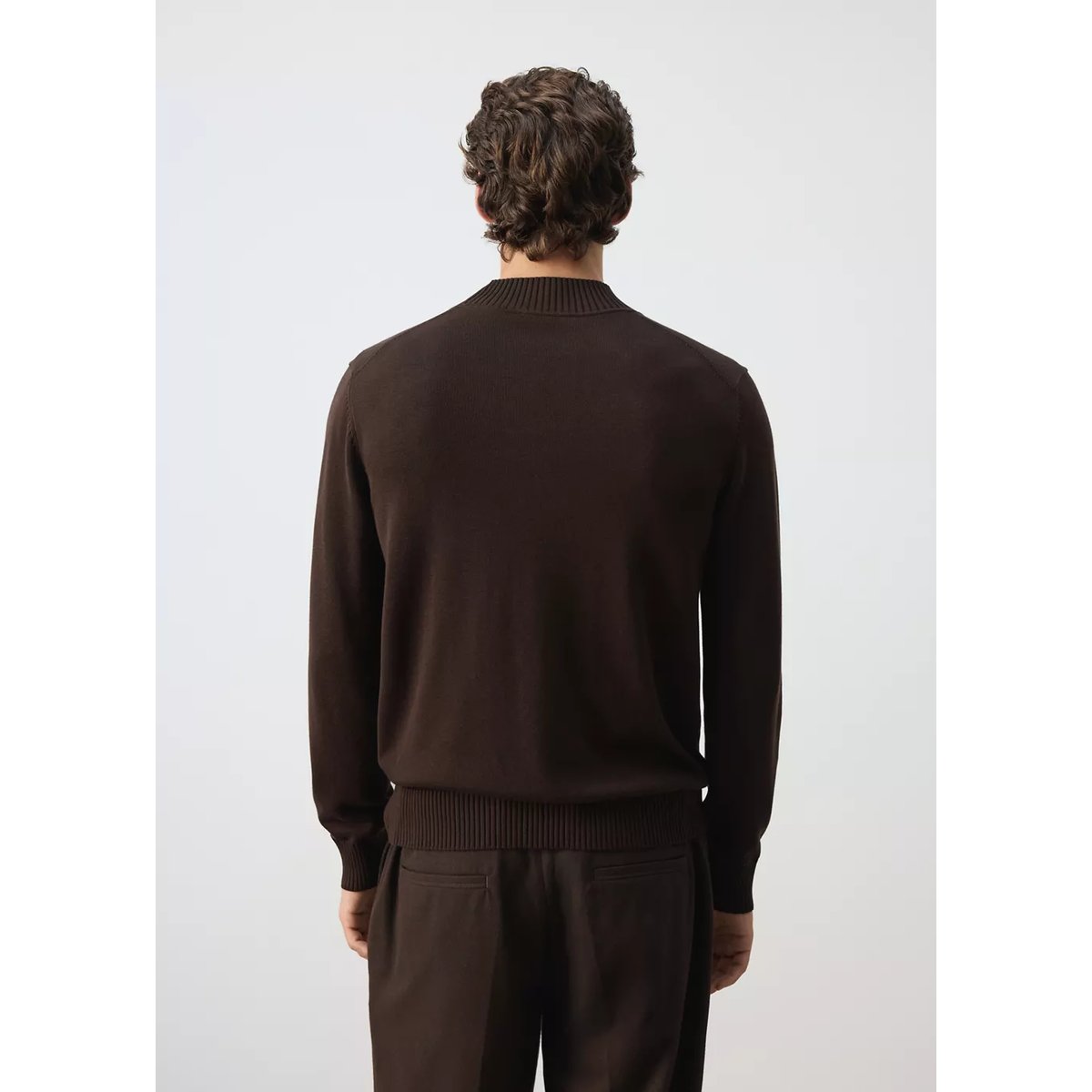 Pull en mélange de coton maille fine chocolat, MANGO MAN