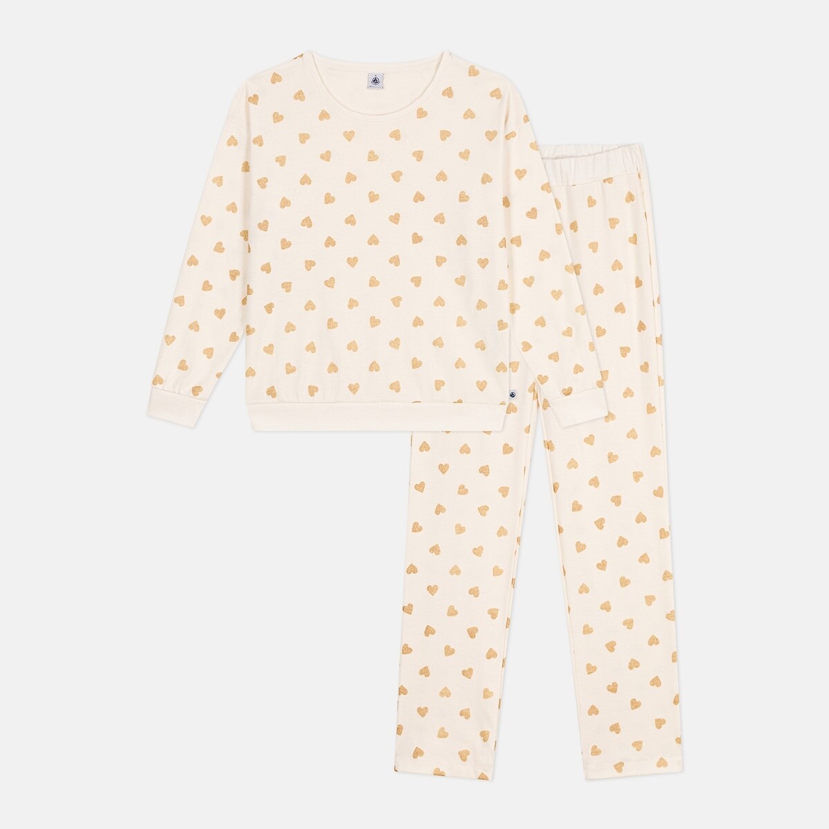 Pyjama imprimé cœurs dorés beige/doré, PETIT BATEAU