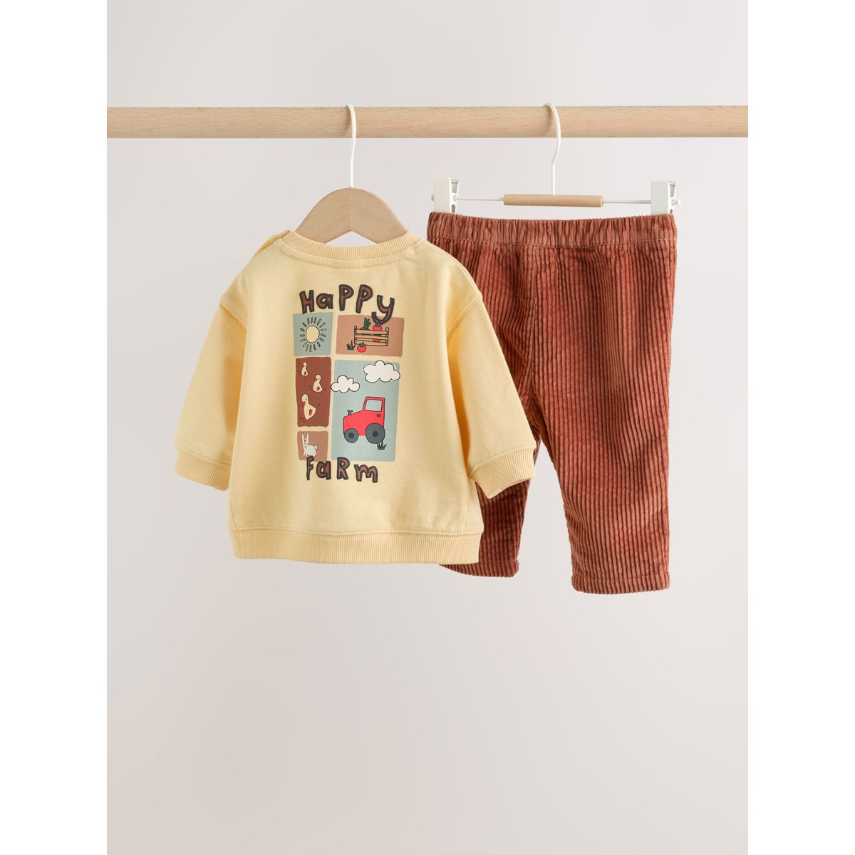 Sweat et pantalon en velours côtelé bébé, 2 p ferme jaune, NEXT