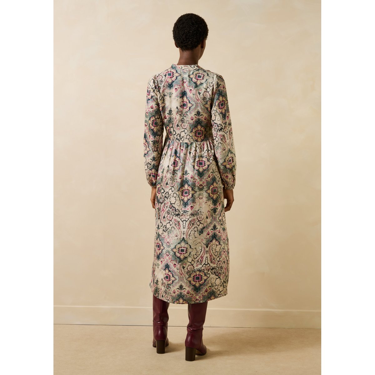 Robe manches longues col tunisien ecru, LA FEE MARABOUTEE