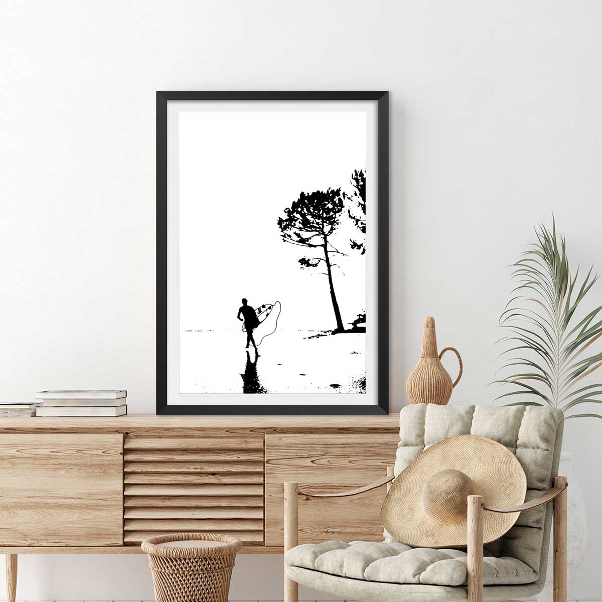 Poster landes lou surfou affiche + cadre en bois - noir, HEXOA