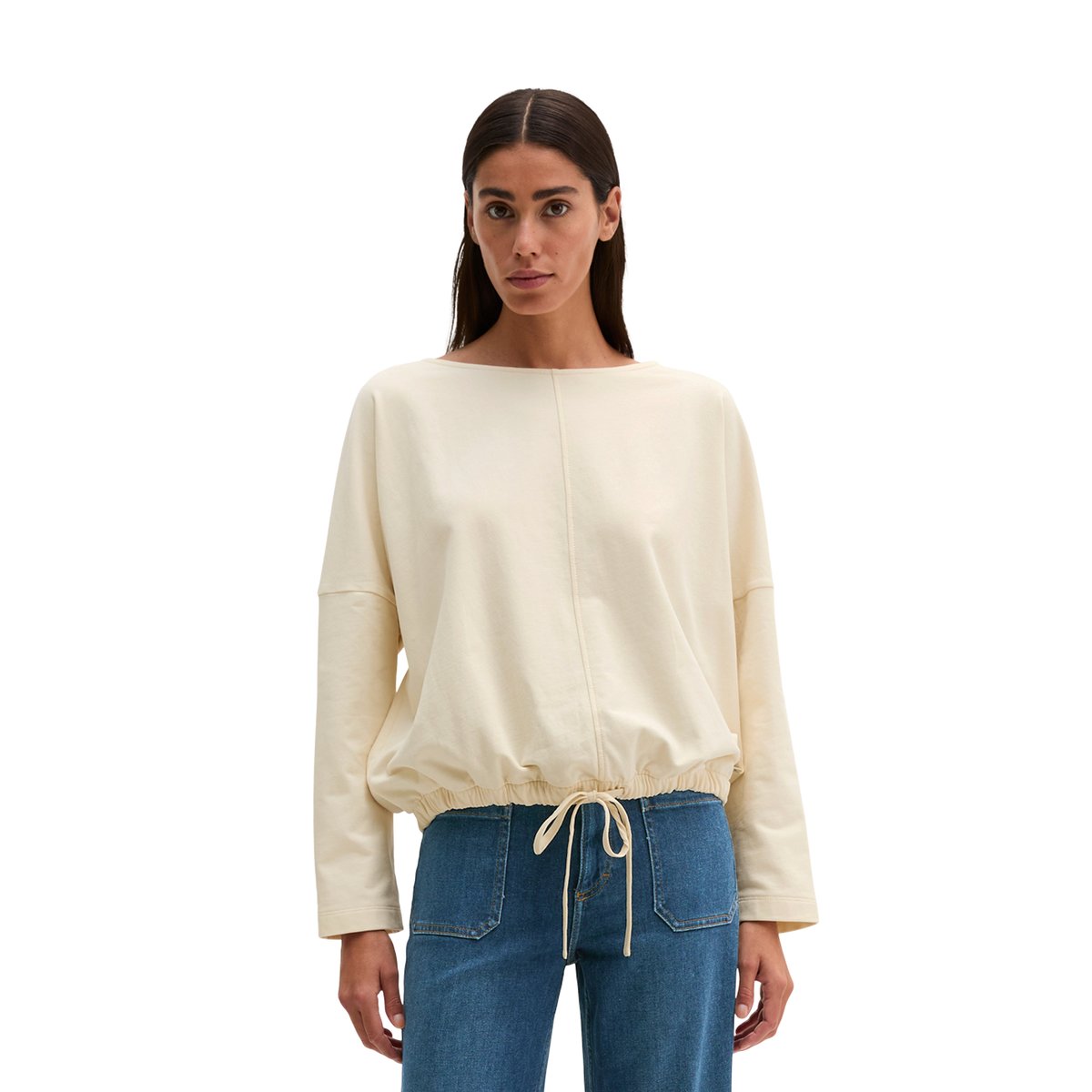 Sweat à cordon de serrage en mélange de coton bio peigné blanc, MARC O'POLO