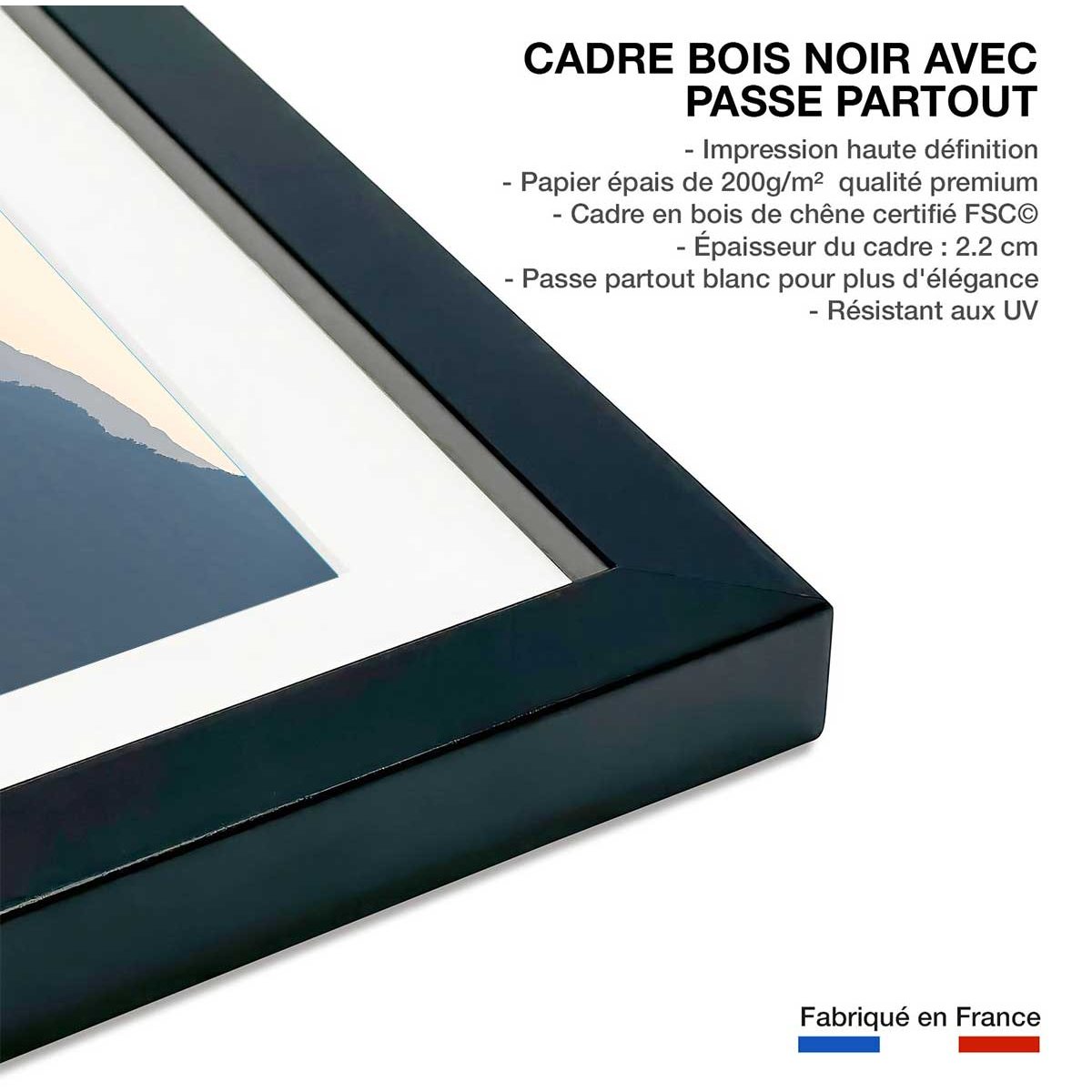 Affiche paysage crépuscule affiche + cadre en bois - noir, HEXOA
