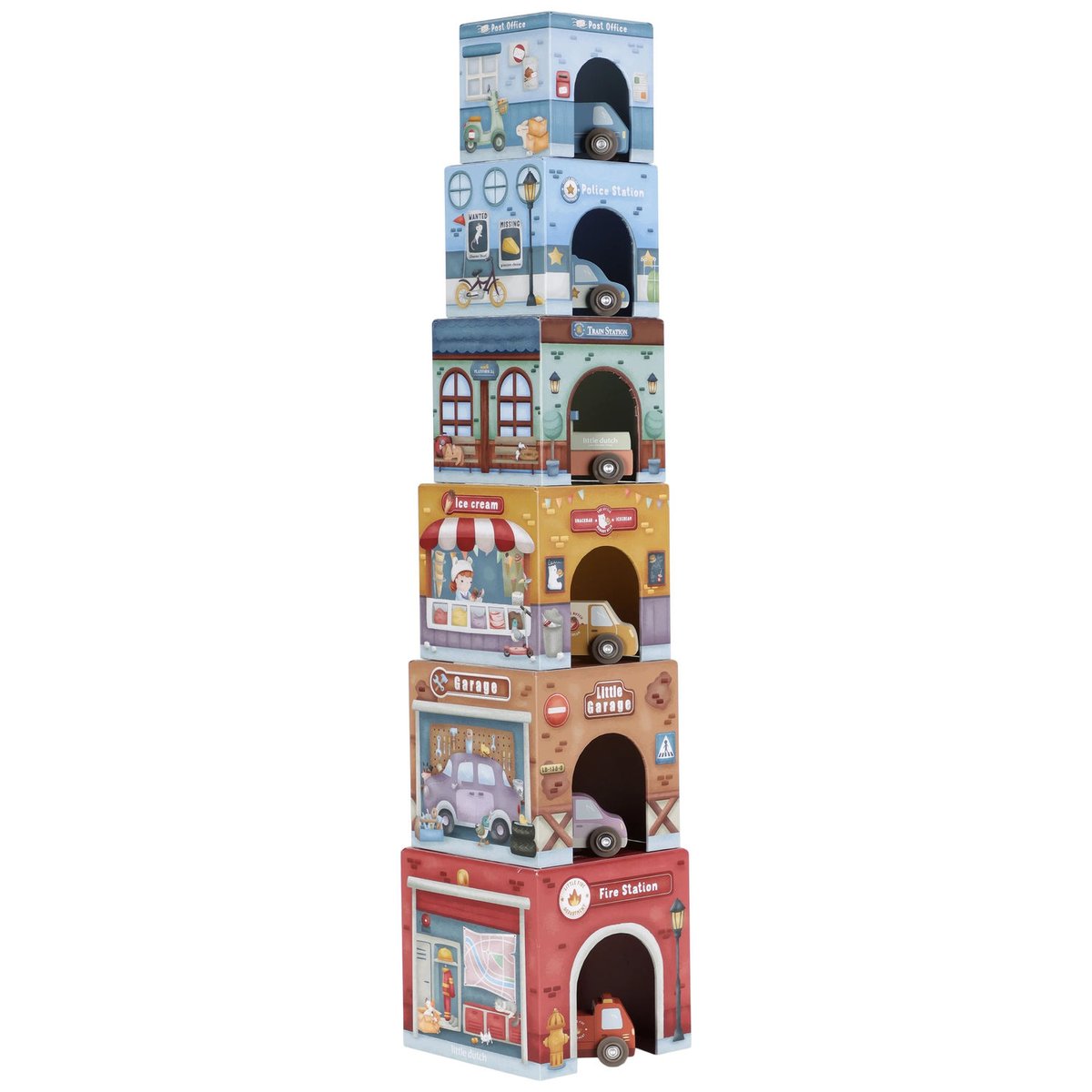 Blocs à empiler avec voitures multicolore, LITTLE DUTCH