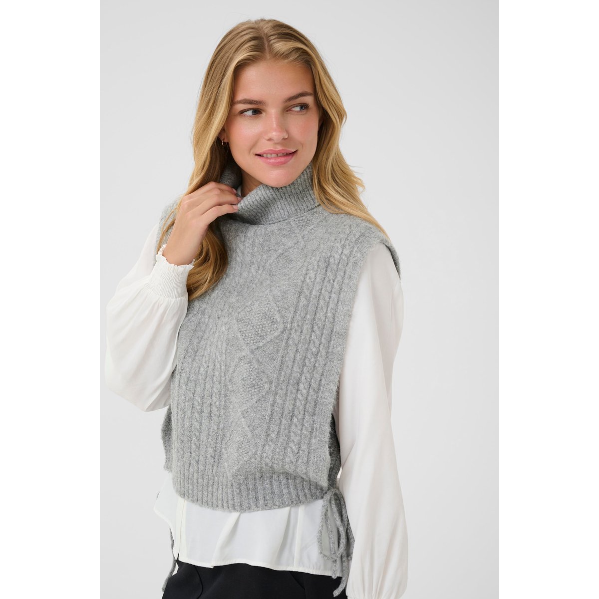 Manteau tricoté gris grey melange, CREAM
