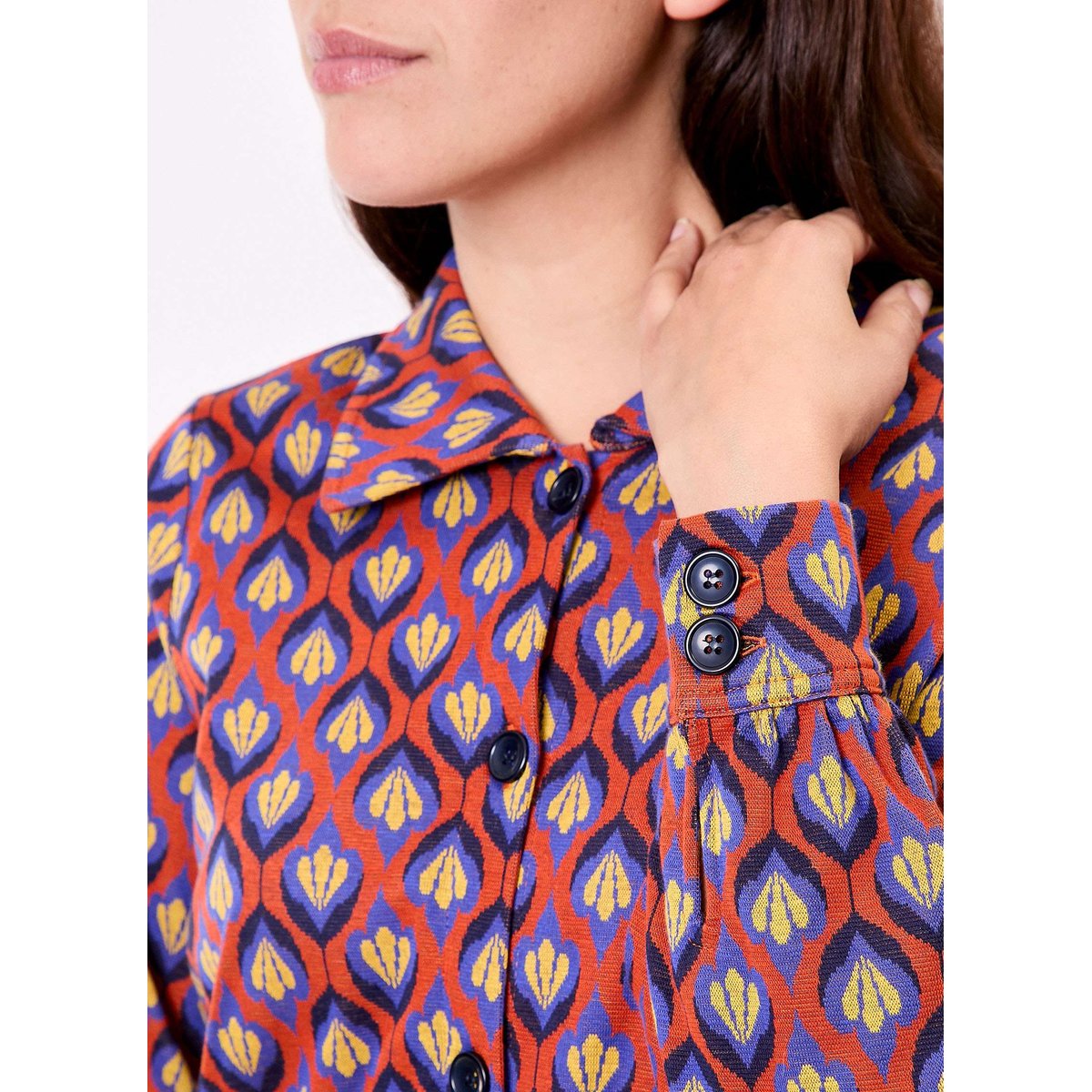 Veste courte maille jacquard bio SUMALI rose foncé, PRINCESSE NOMADE