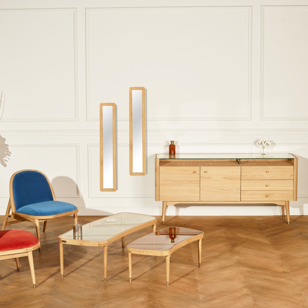 Miroir 110x20 cadre en chêne HUGUETTE beige, ROBIN DES BOIS