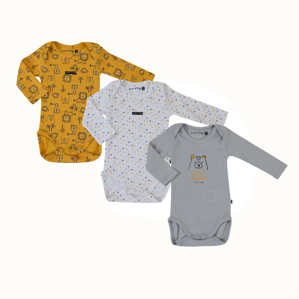 Lot de 3 bodies endrix manches longues bebe jaune, SUCRE D'ORGE