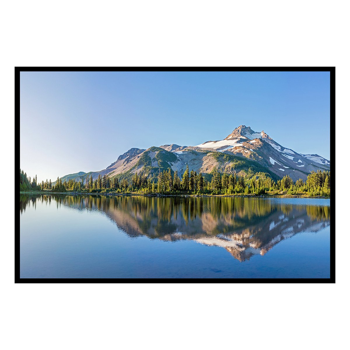 Affiche encadrée lac de montagne et reflet affiche + cadre en métal - noir, HEXOA