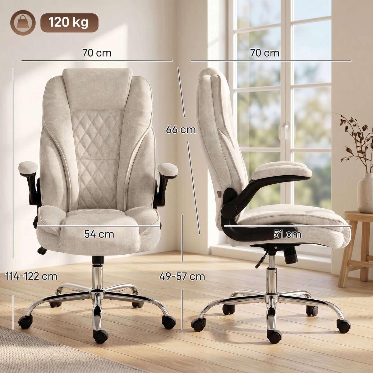 Chaise de bureau Velours (100 % polyester) beige, HOMCOM