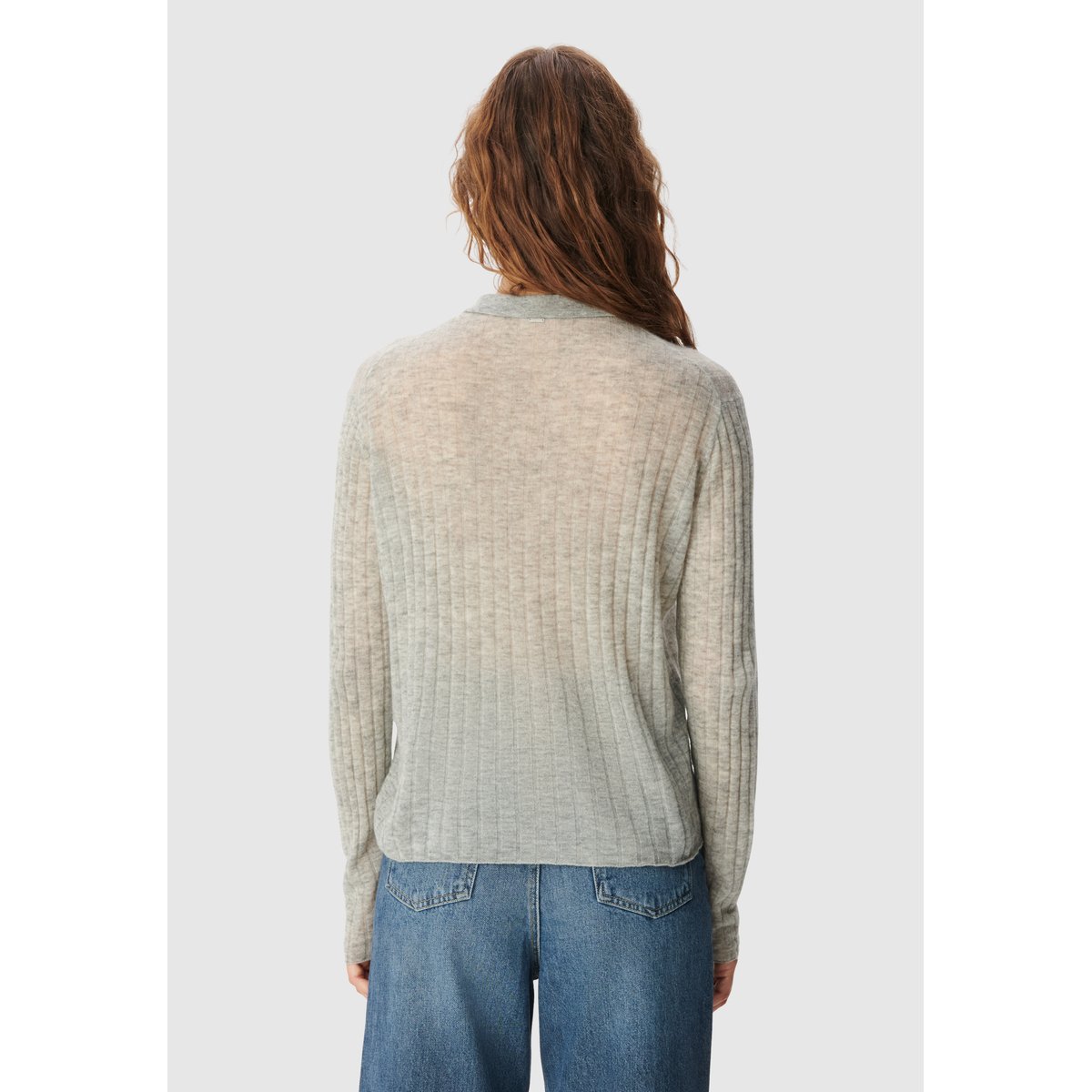 Pull col polo V tricot gris clair, IKKS