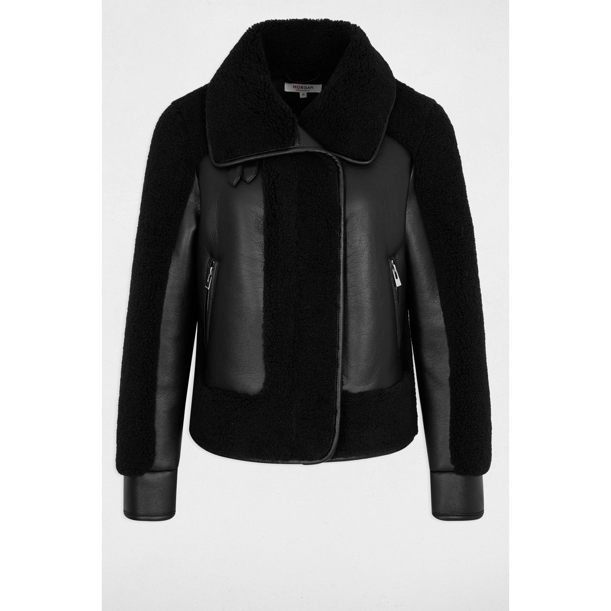 Manteau court col tailleur noir, MORGAN