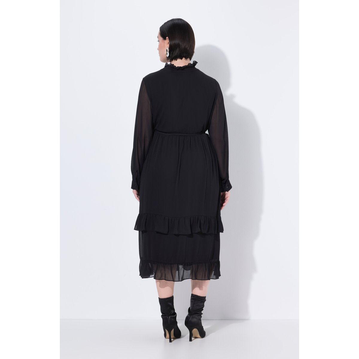 Robe midi coupe trapèze, col montant noir, ULLA POPKEN