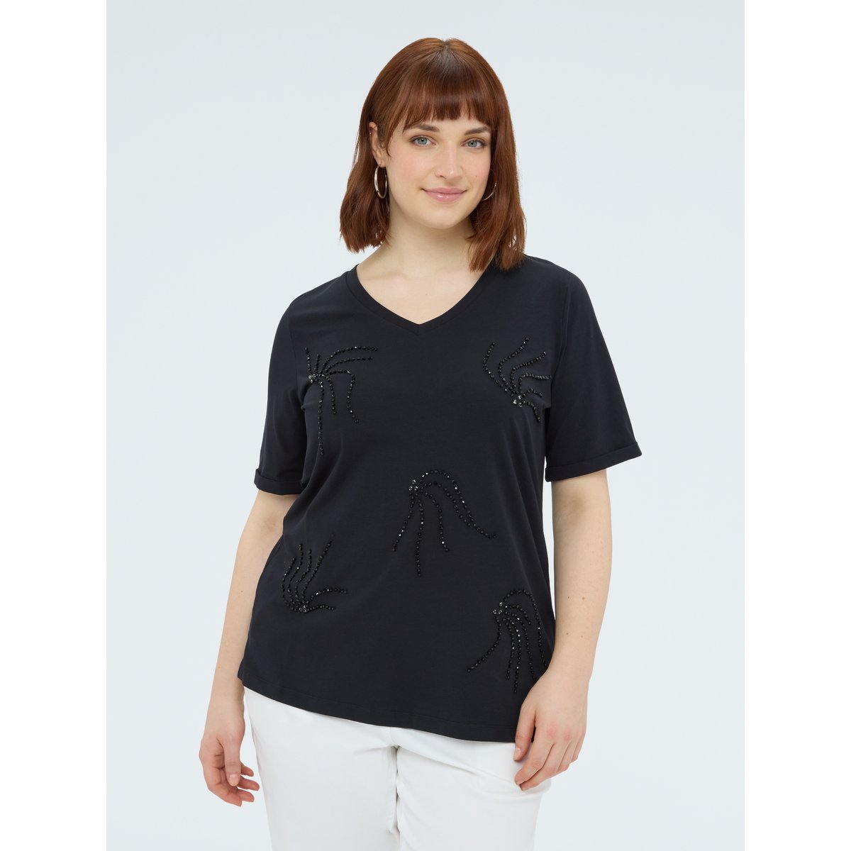 T-shirt avec broderie en perles noir, FIORELLA RUBINO