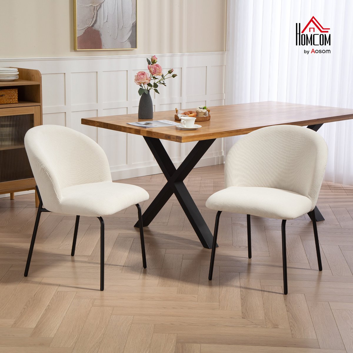 Chaise de salle à manger Velours côtelé (70 % crème, HOMCOM