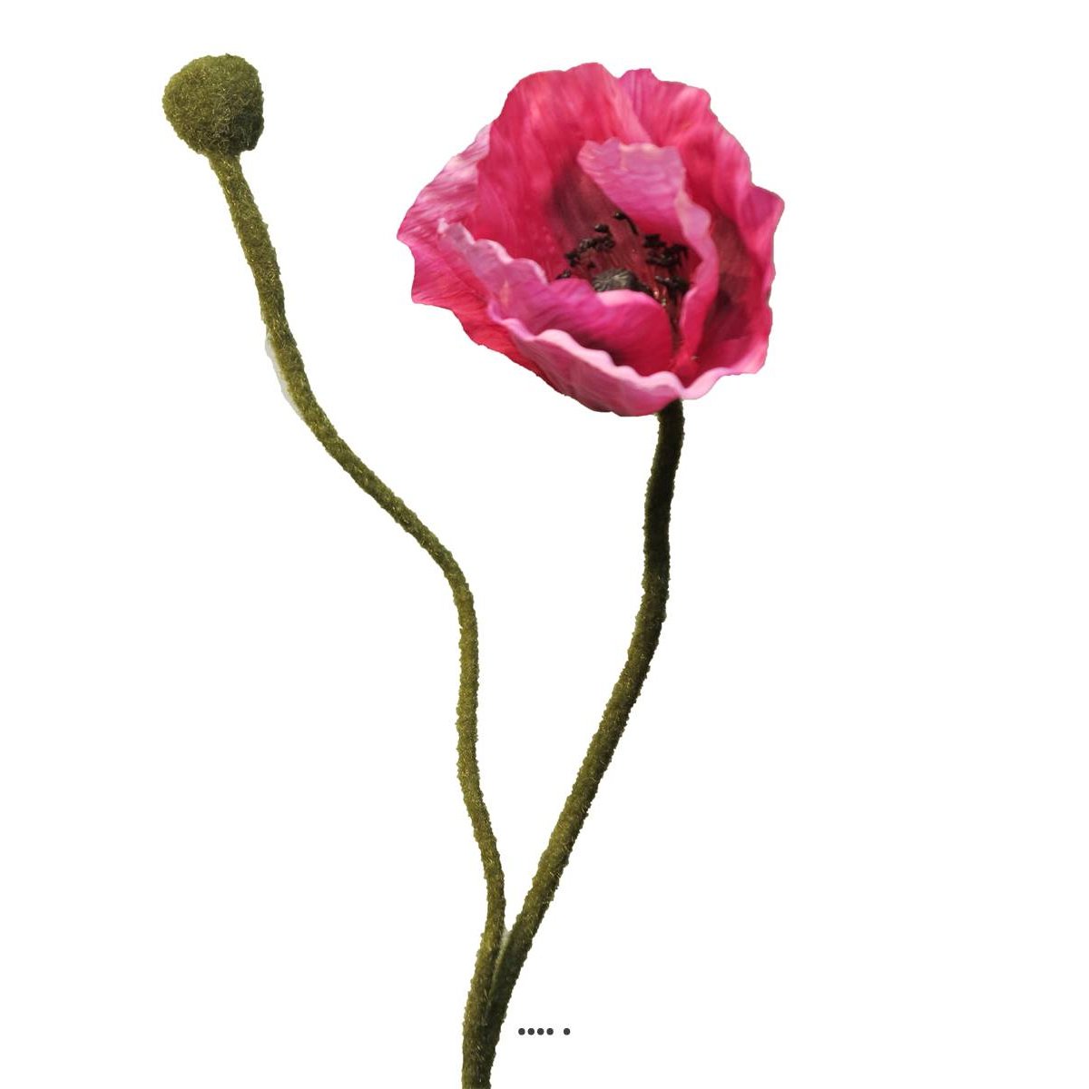 Pavot factice H60cm 1 fleur & 1 bouton jolie rose fushia 730, ARTIFICIELLES