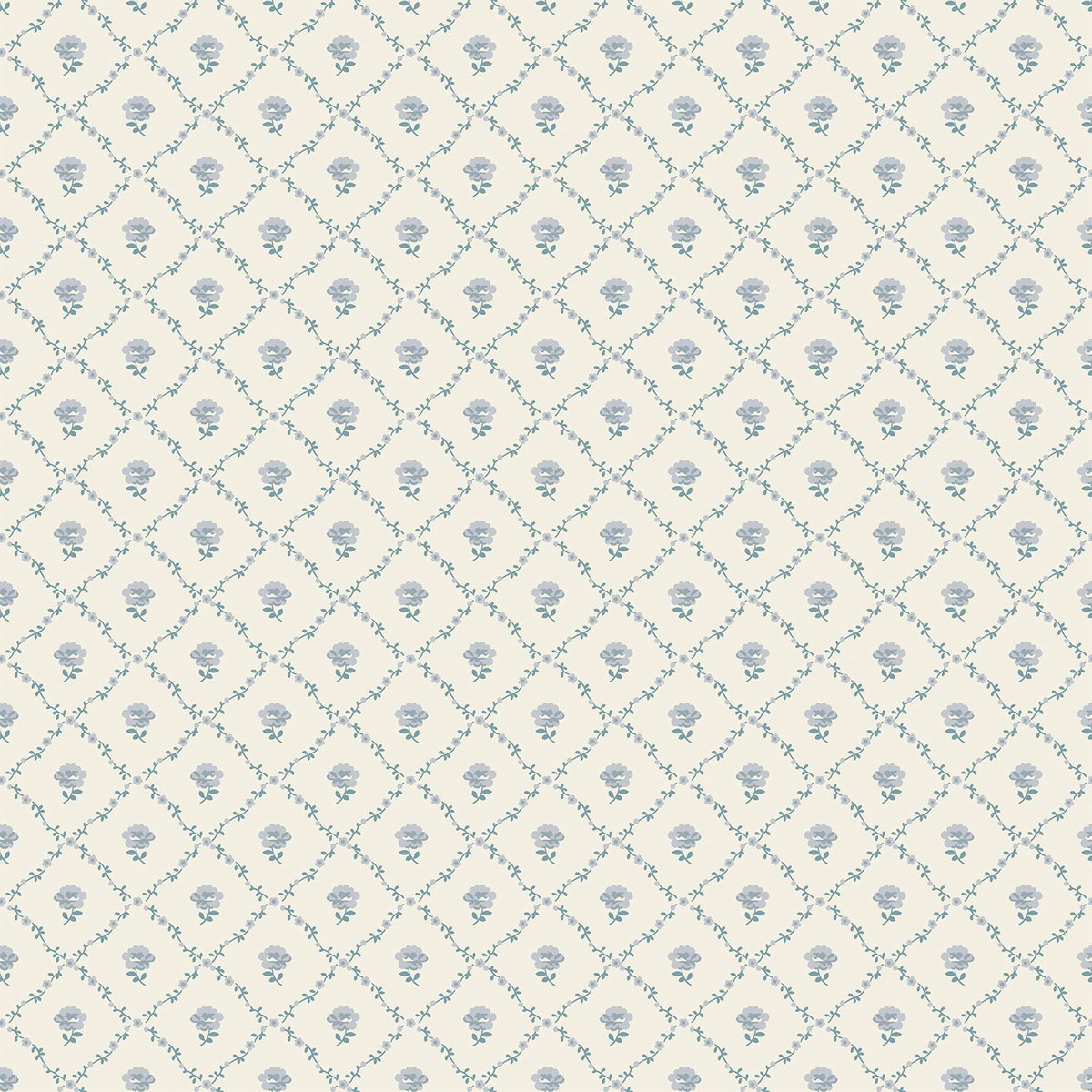 Papier peint mini quadrillage fleuri Kate bleu, LAURA ASHLEY