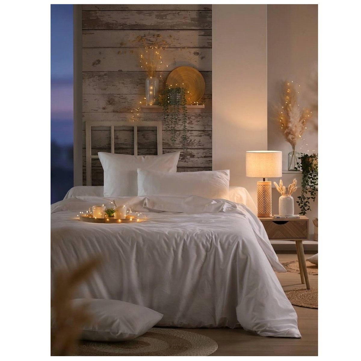 Drap housse percale en coton Nuage blanc, EDEN