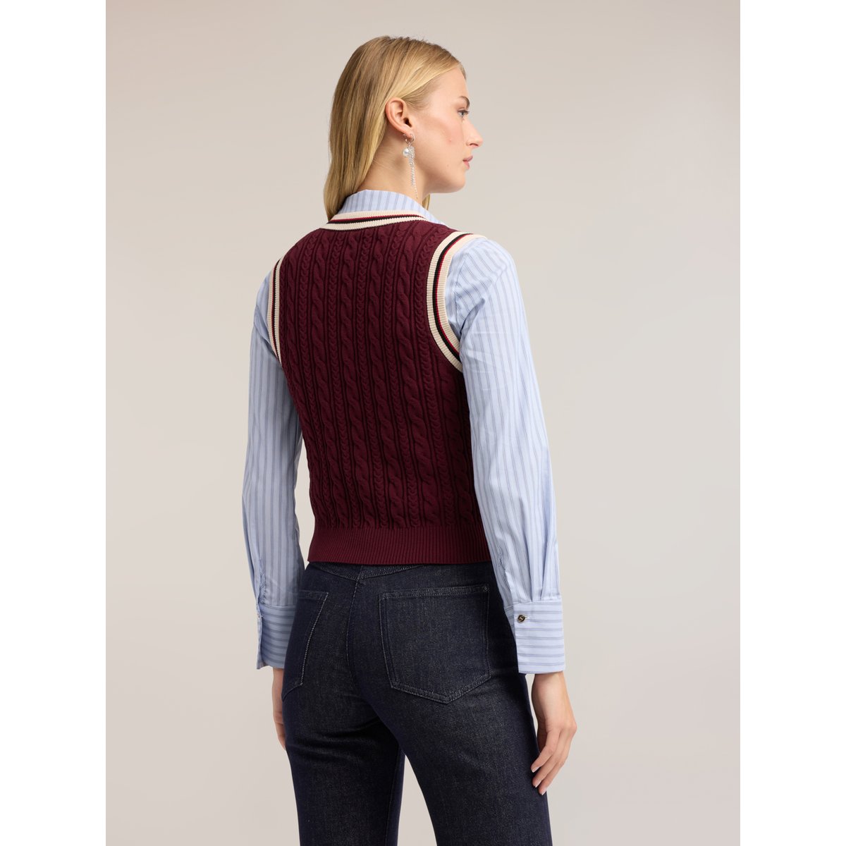 Top tressé avec bords rayés burgundy, MOTIVI