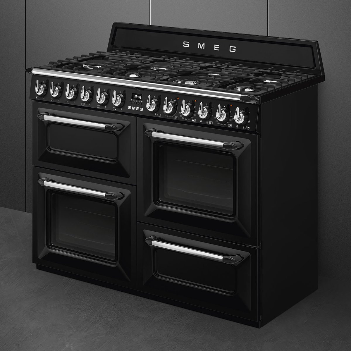 Piano de cuisson gaz 7 feux 110 cm TR4110 noir brillant, SMEG