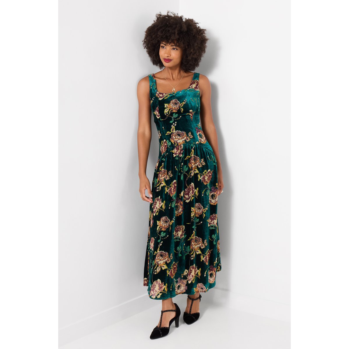 Éblouissante Robe Taille Basse en Velours Dévoré vert, JOE BROWNS