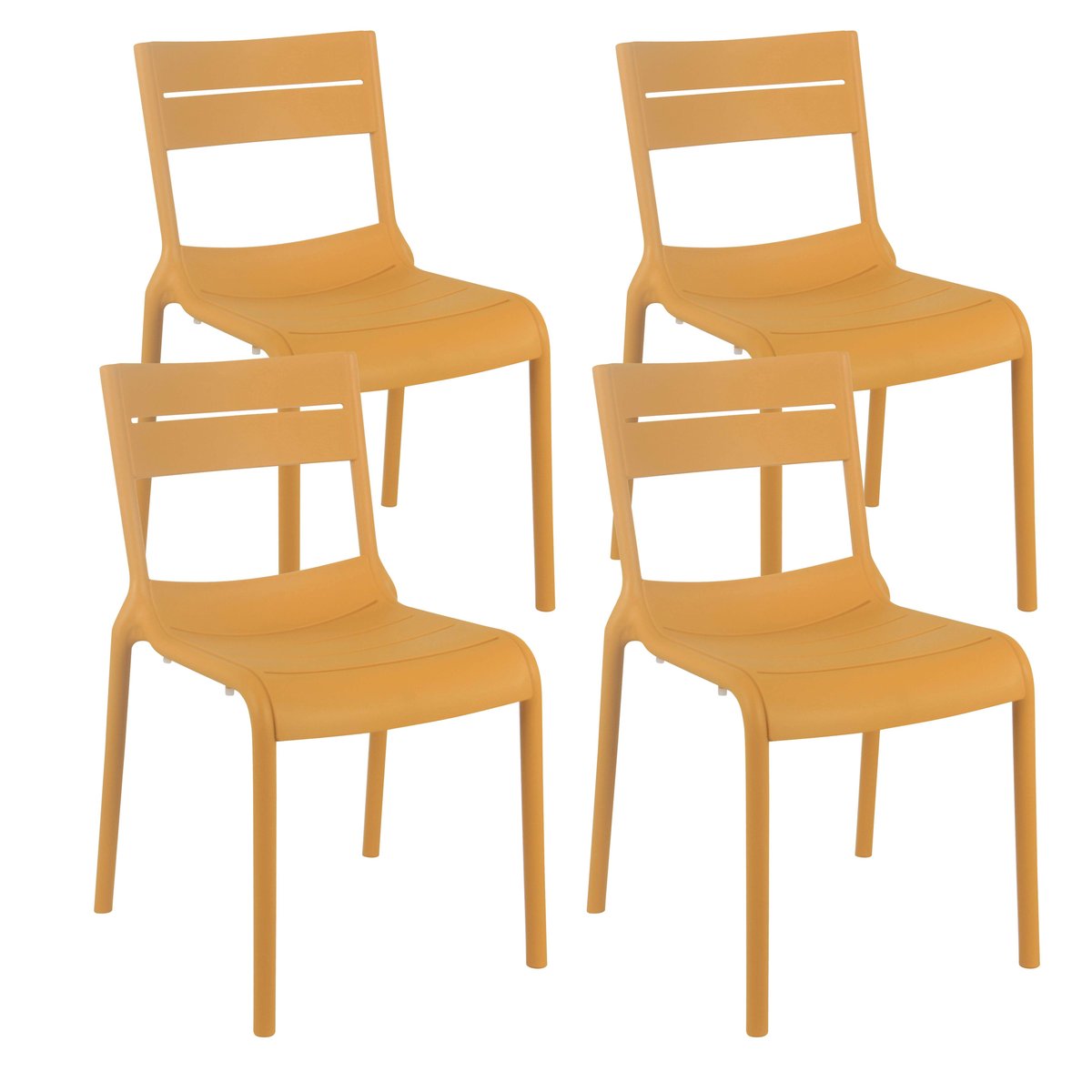 Lot de 4 chaises de terrasse en plastique, PANAME jaune moutarde, OVIALA