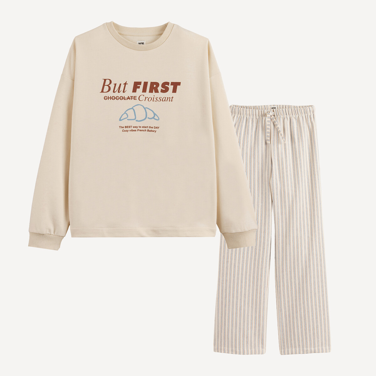 Pijama com parte de cima em moletão e parte de baixo em flanela, padrão com meia-lua e riscas sortido, LA REDOUTE COLLECTIONS