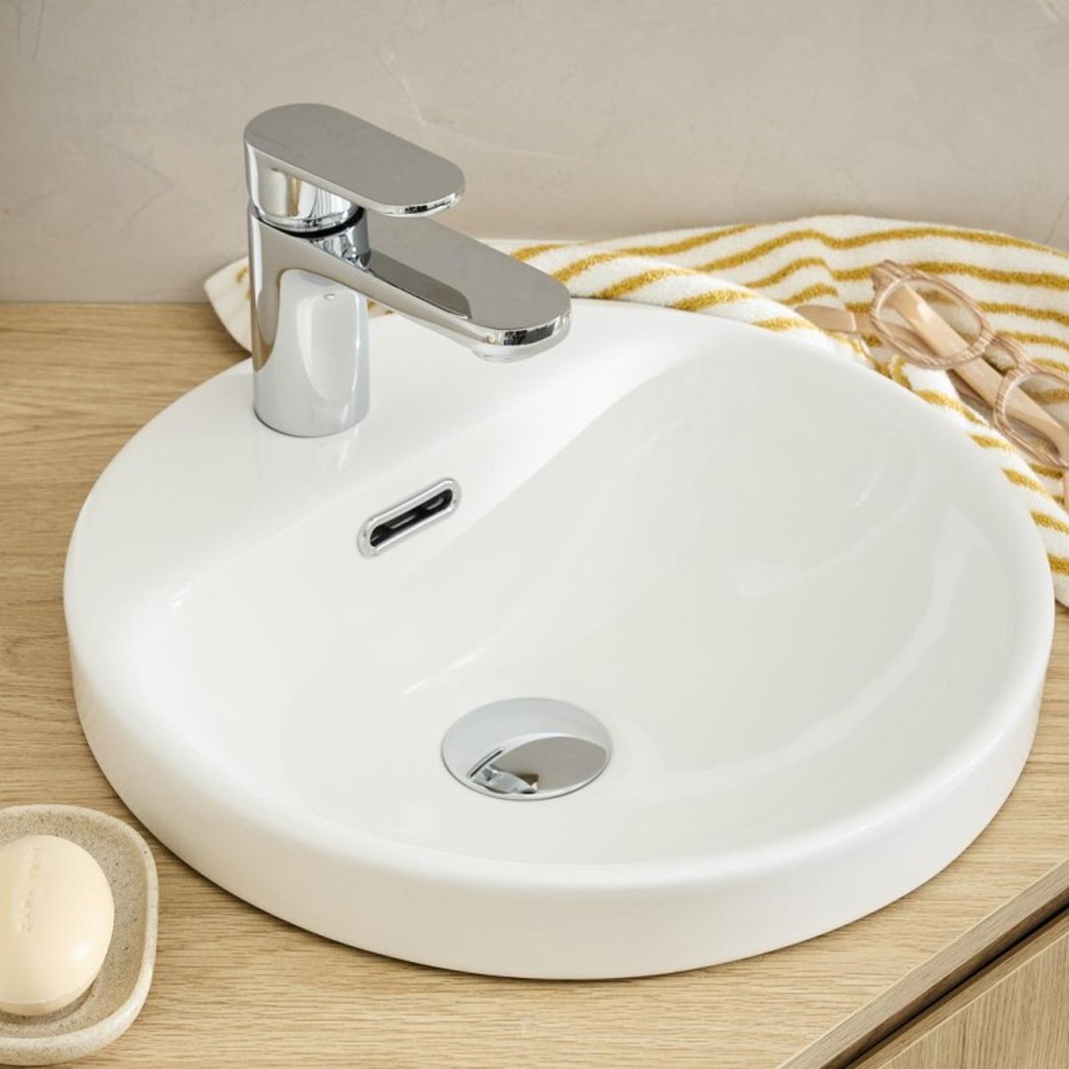 Vasque semi encastrée ronde en céramique blanche 37cm LEA blanc, MOB IN