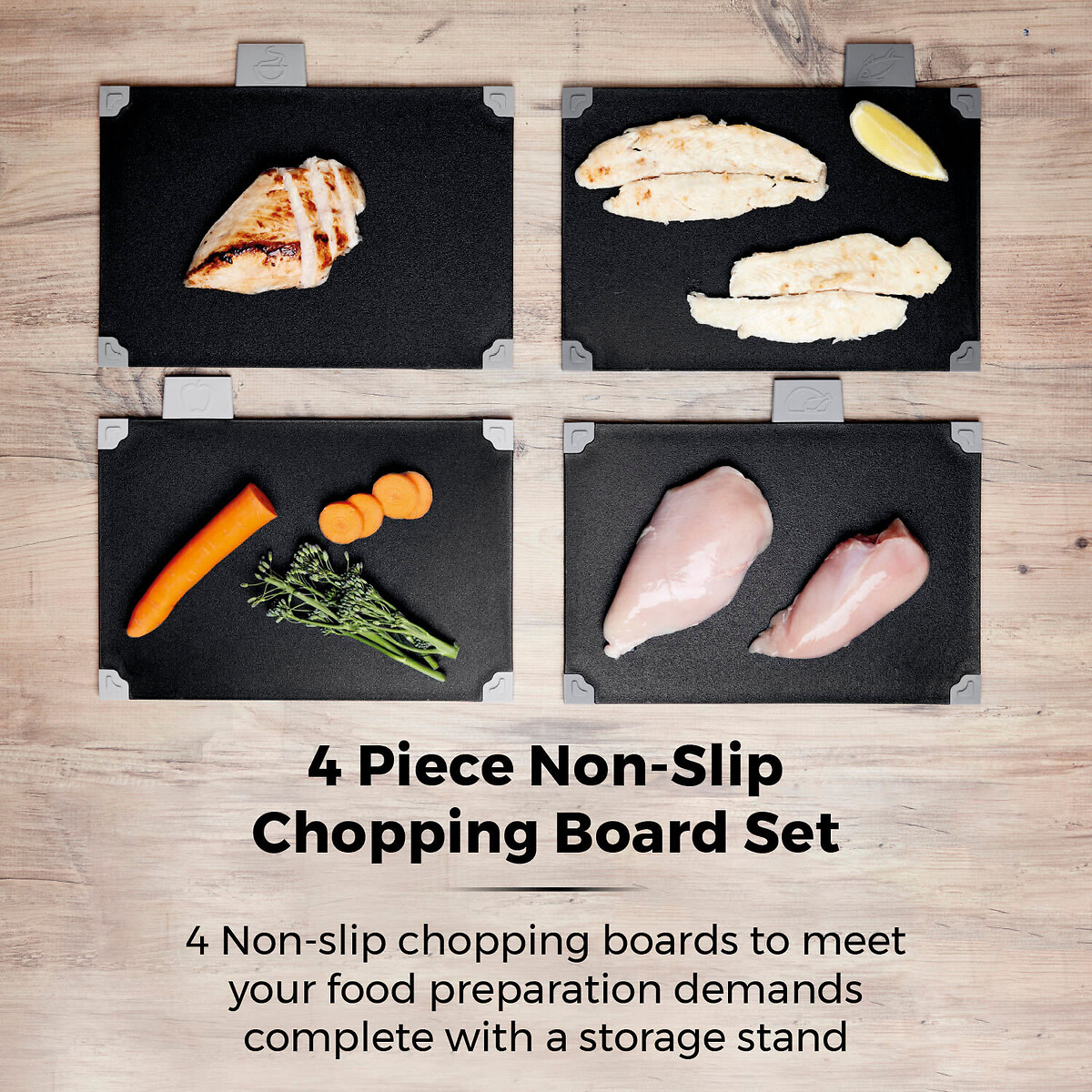 4-Piece Chopping Board Set black, TOWER