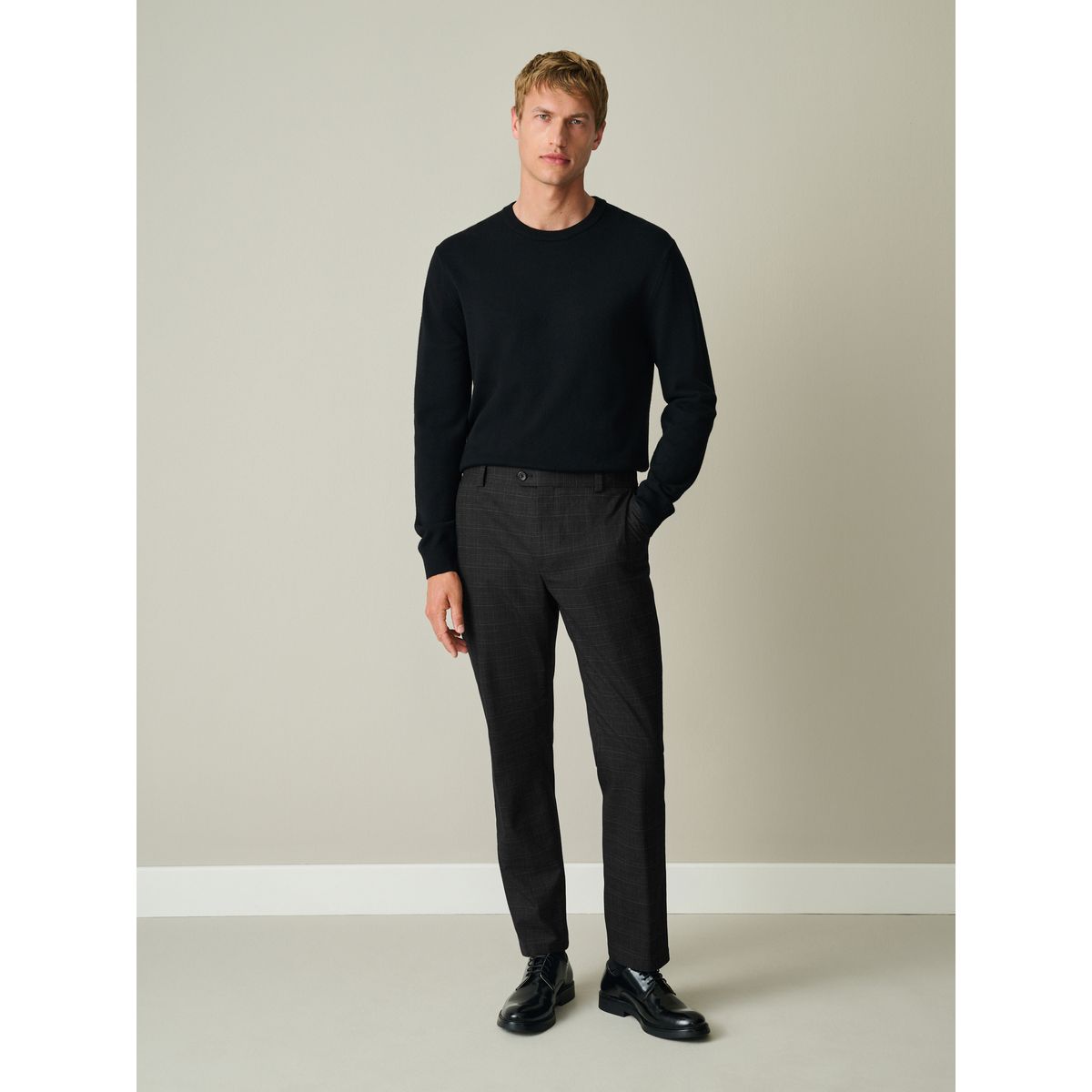 Pantalon habillé à carreaux texturé noir, NEXT