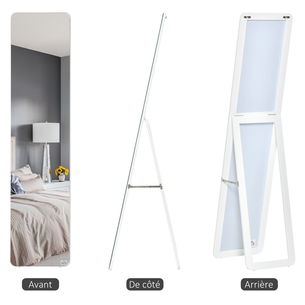Miroir en pied MDF Bois naturel blanc, HOMCOM
