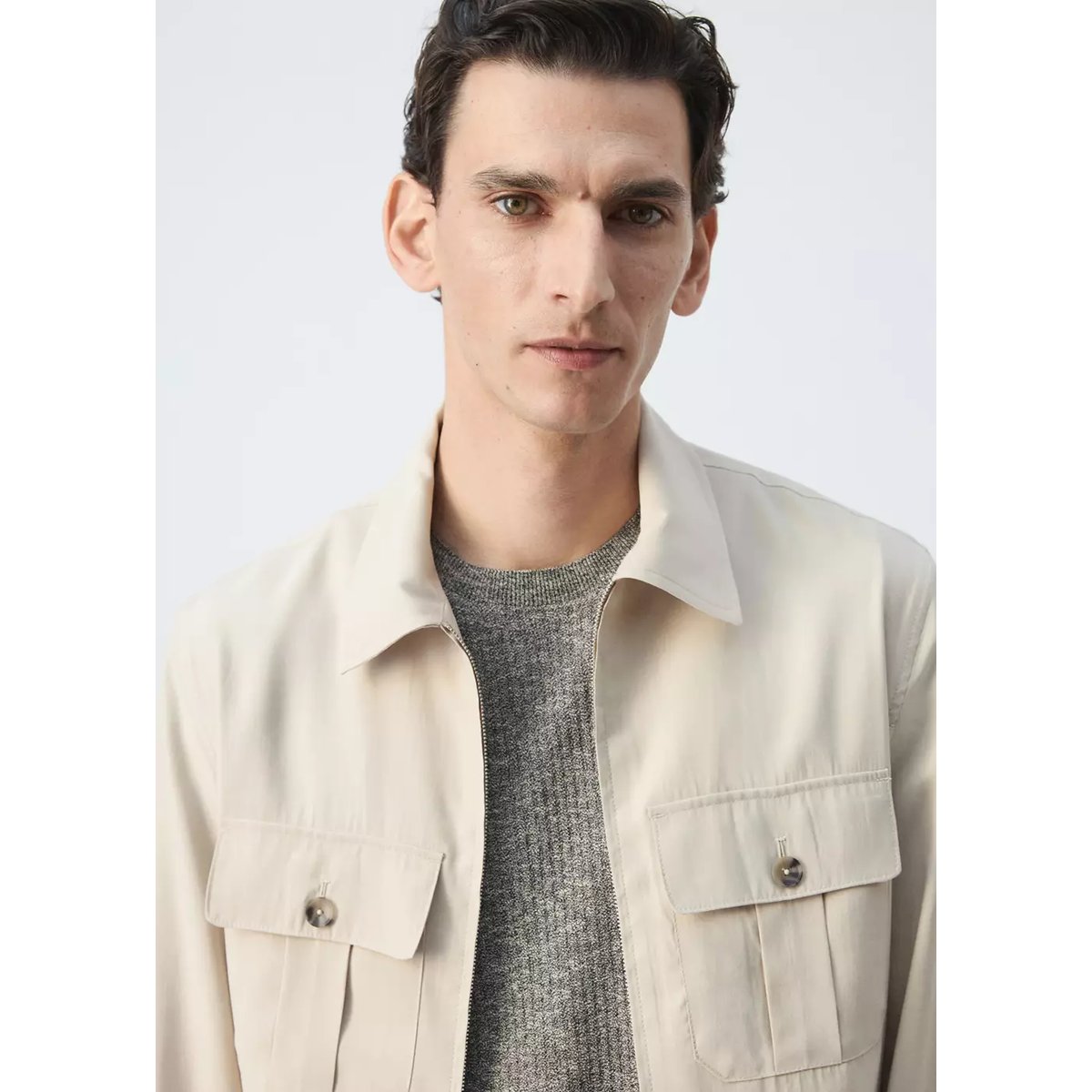 Veste regular fit en modal avec poches ivoire, MANGO MAN