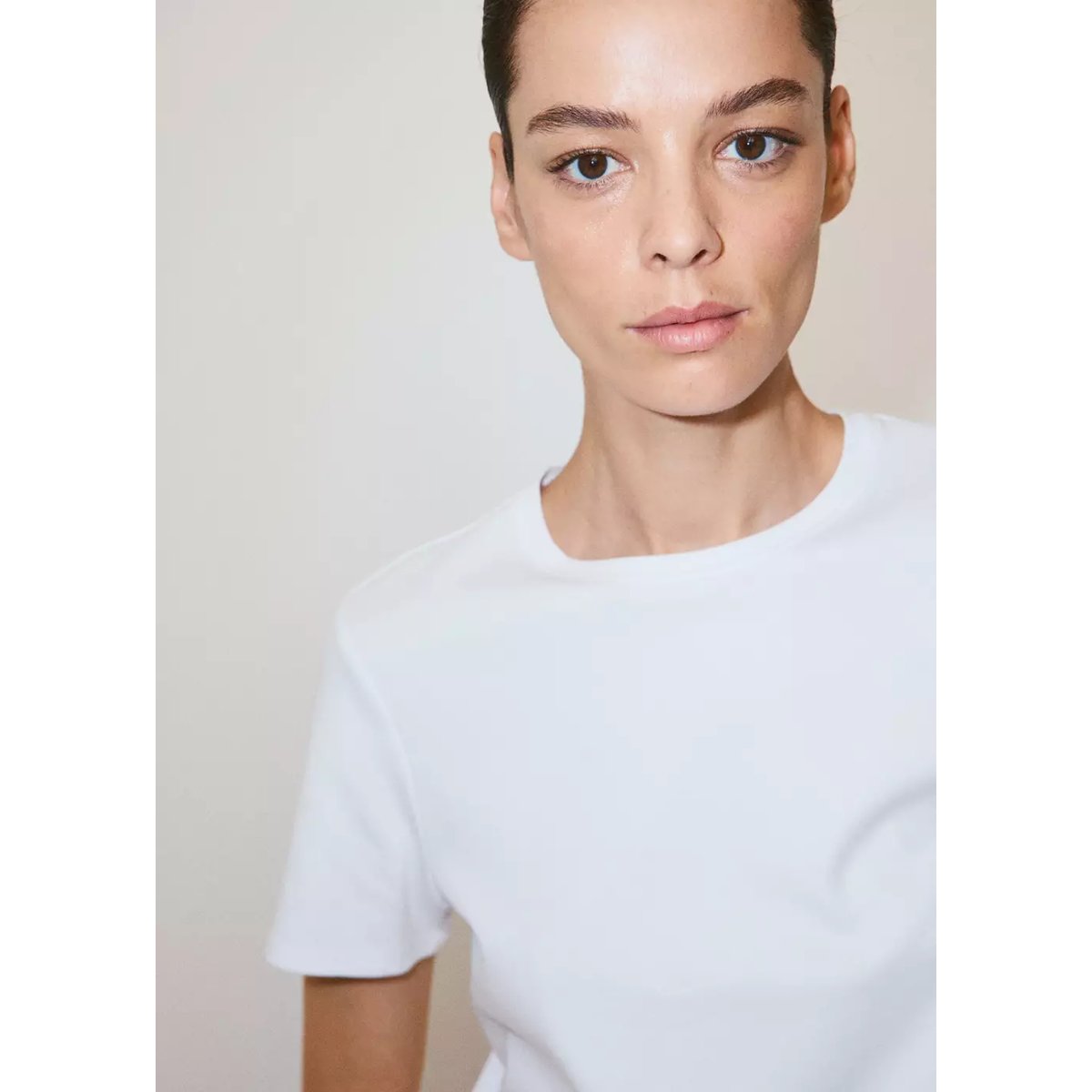 T-shirt 100 % coton col rond blanc, MANGO
