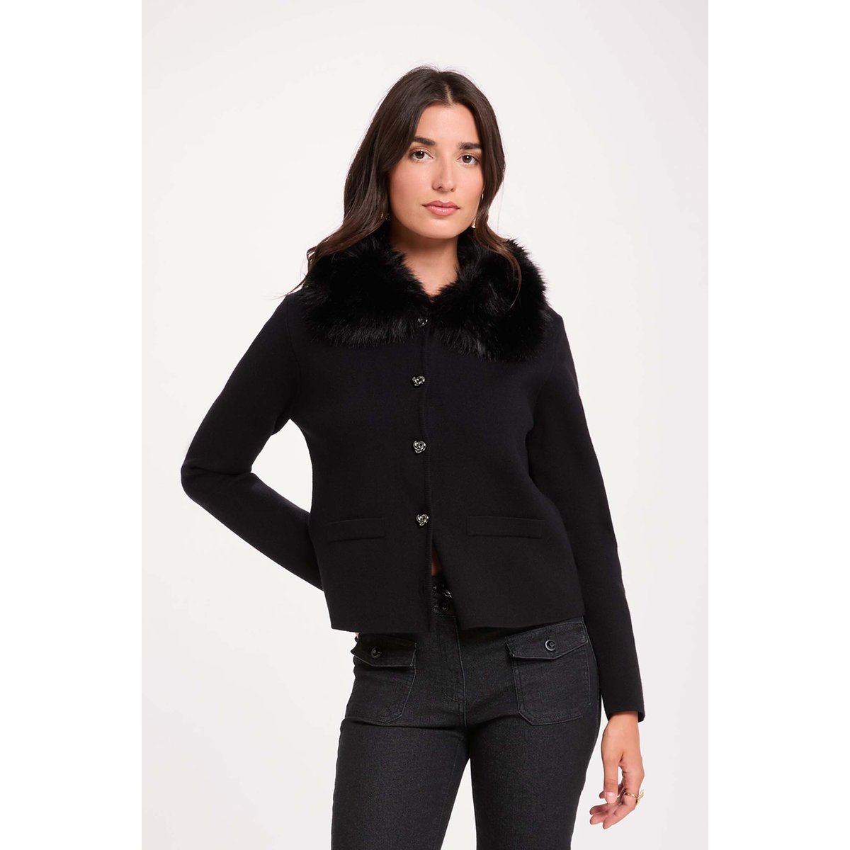 Jean bootcut boutons denim noir, MORGAN
