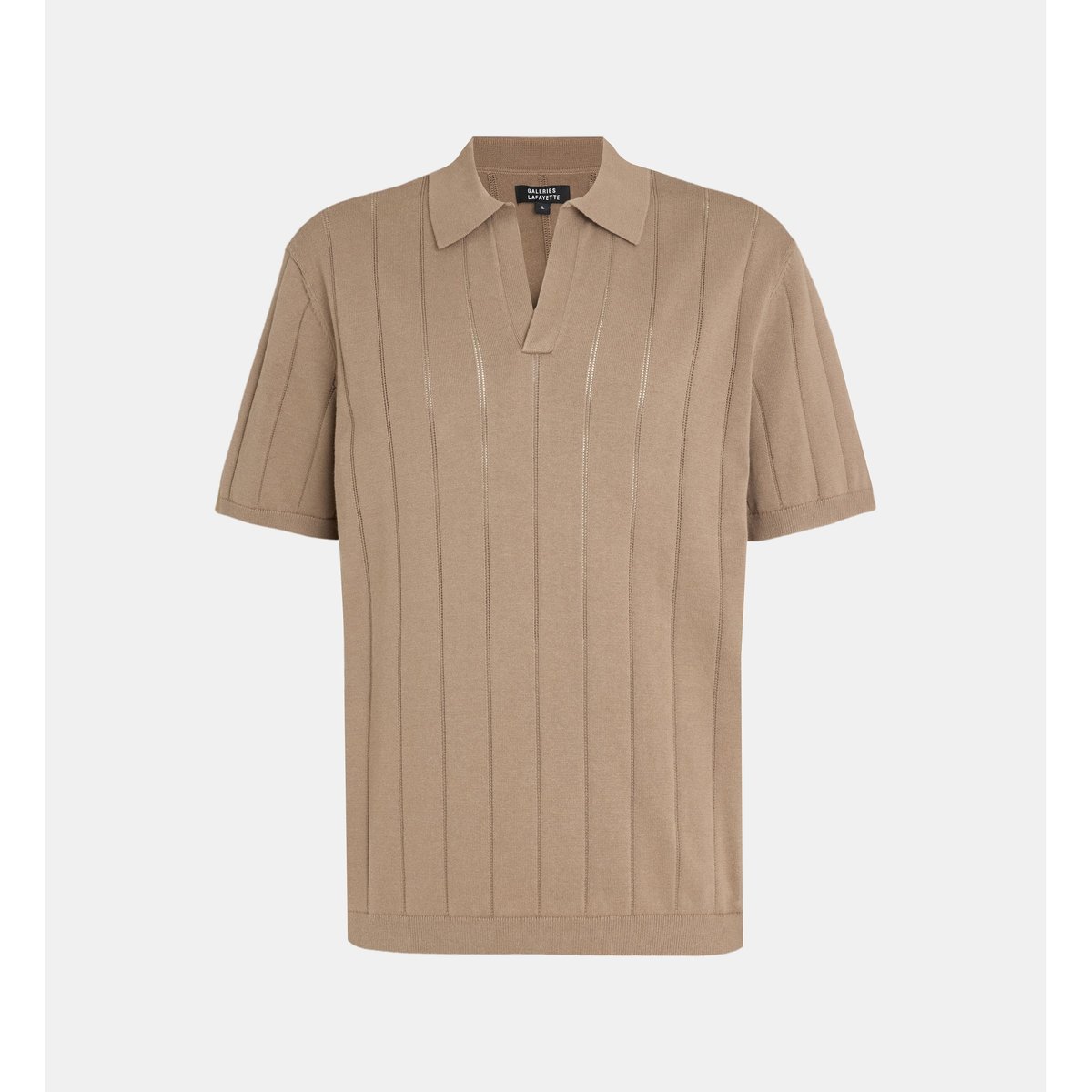 Polo solopen à rayures en coton bio marron taupe, GALERIES LAFAYETTE