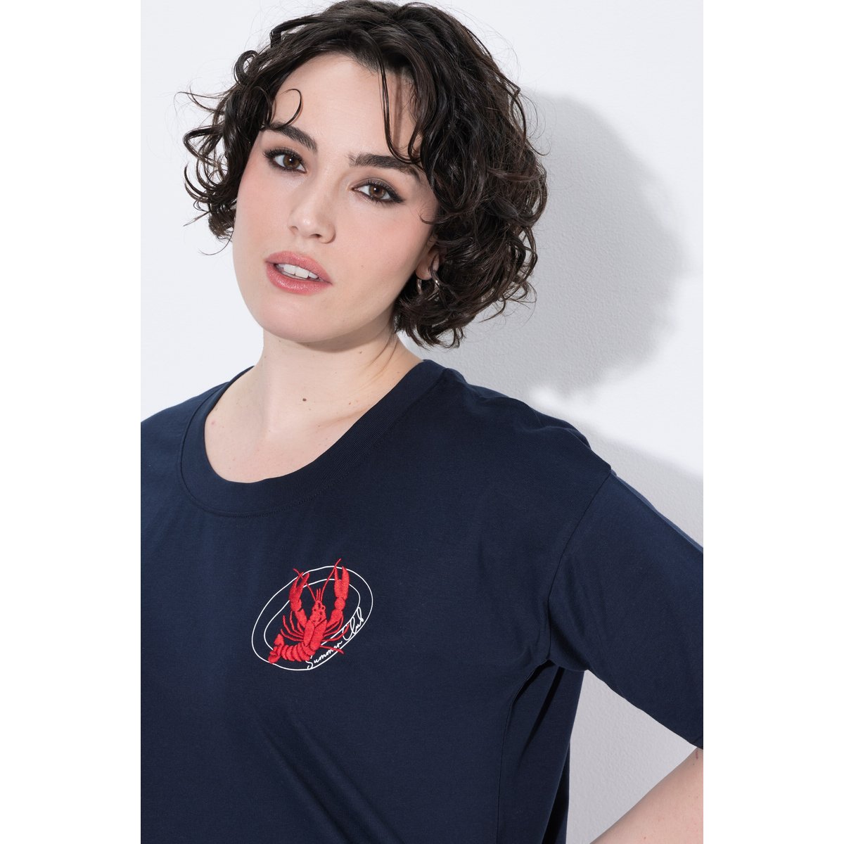T-shirt oversized, col rond marine, ULLA POPKEN
