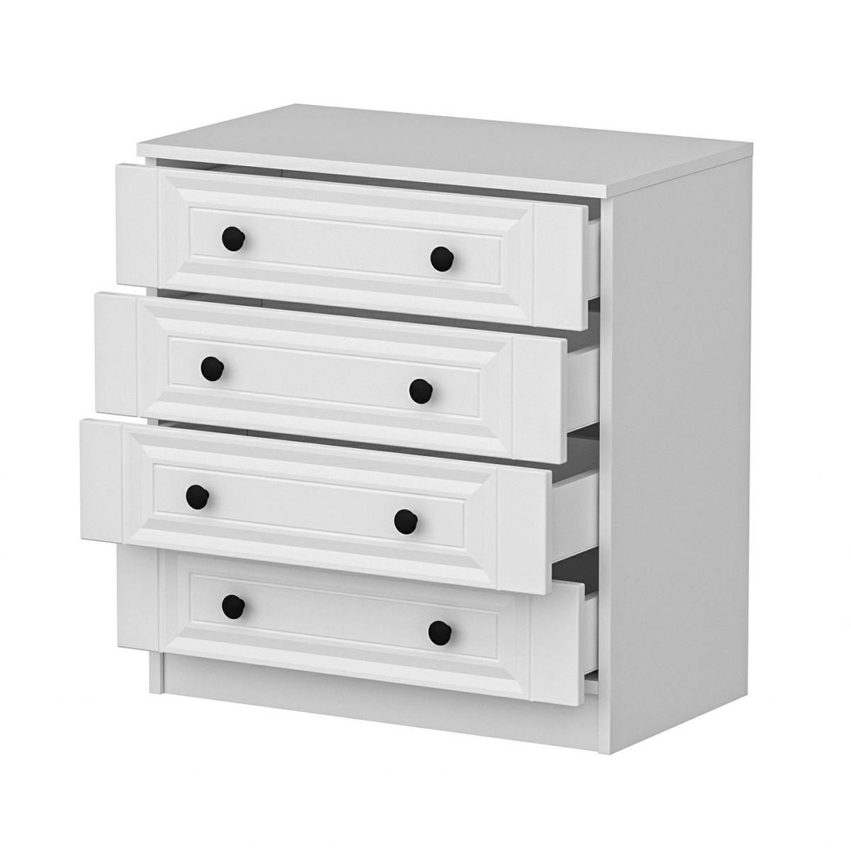 Commode blanche classique 4 tiroirs, boutons noirs MARFA blanc, PIER IMPORT