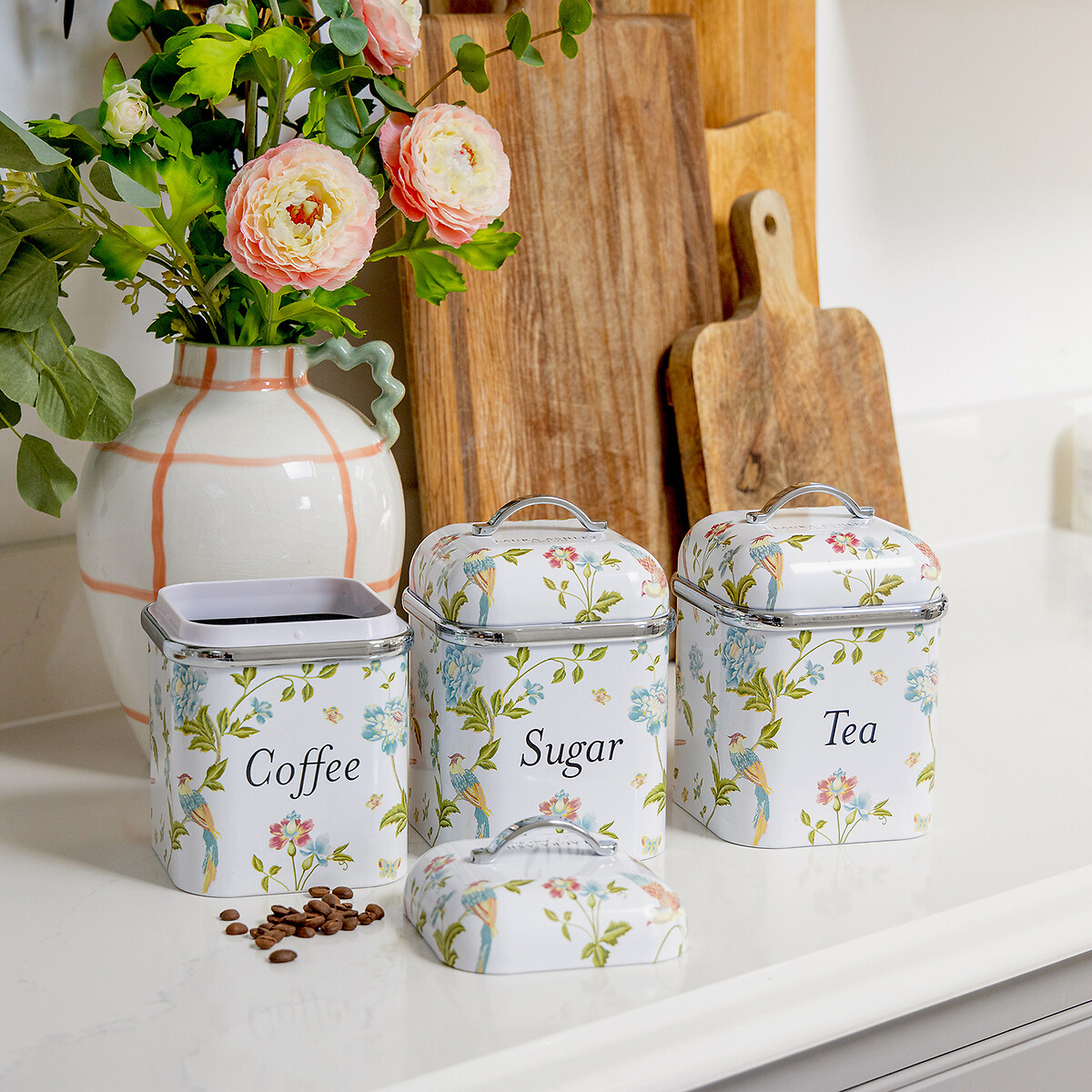 Set of 3 Laura Ashley Kitchen Storage Canisters white, LAURA ASHLEY