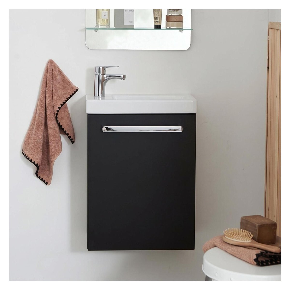 Ensemble lave-mains suspendu avec robinet chromé NEVADA noir satiné, MOB IN