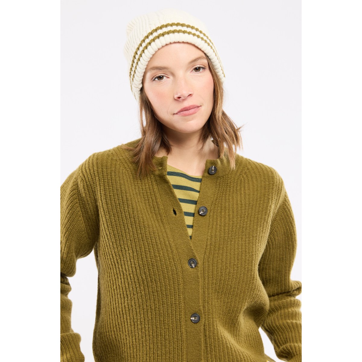 Gilet boutonné Héritage - laine green moss, ARMOR-LUX