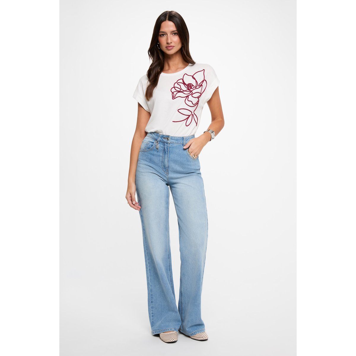 T-shirt brodé blanc, MORGAN