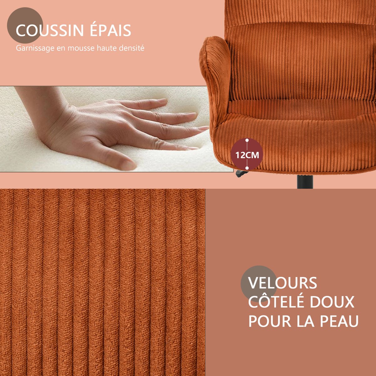 Ensemble de bureau d’angle rotatif avec portes rotin et chaise de bureau, DICCPERNTHOMASINACORD rouge, MEUBLES COSY