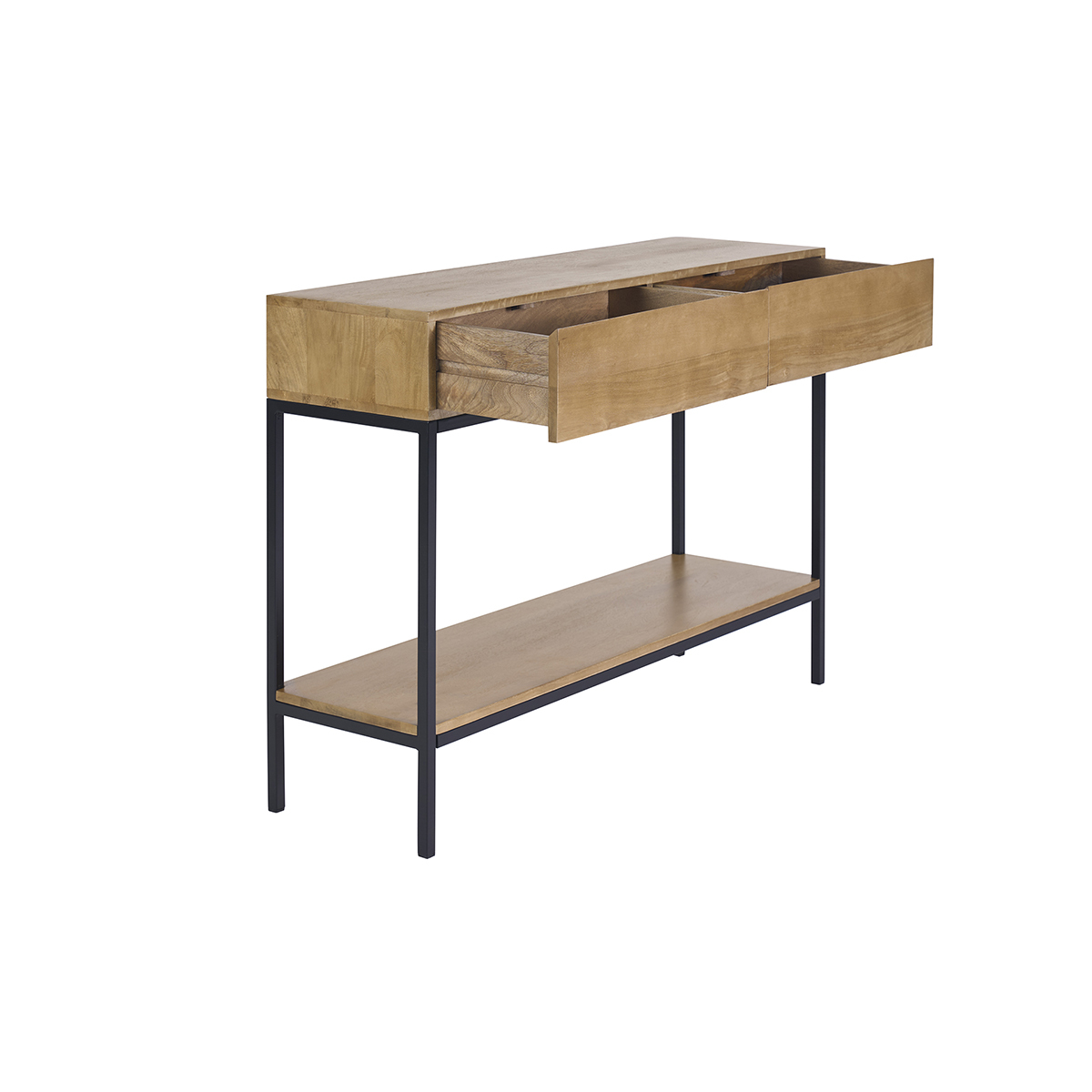Console industrielle avec rangements 2 tiroirs en bois manguier massif et métal noir L110 cm YPSTER bois clair / noir, MILIBOO