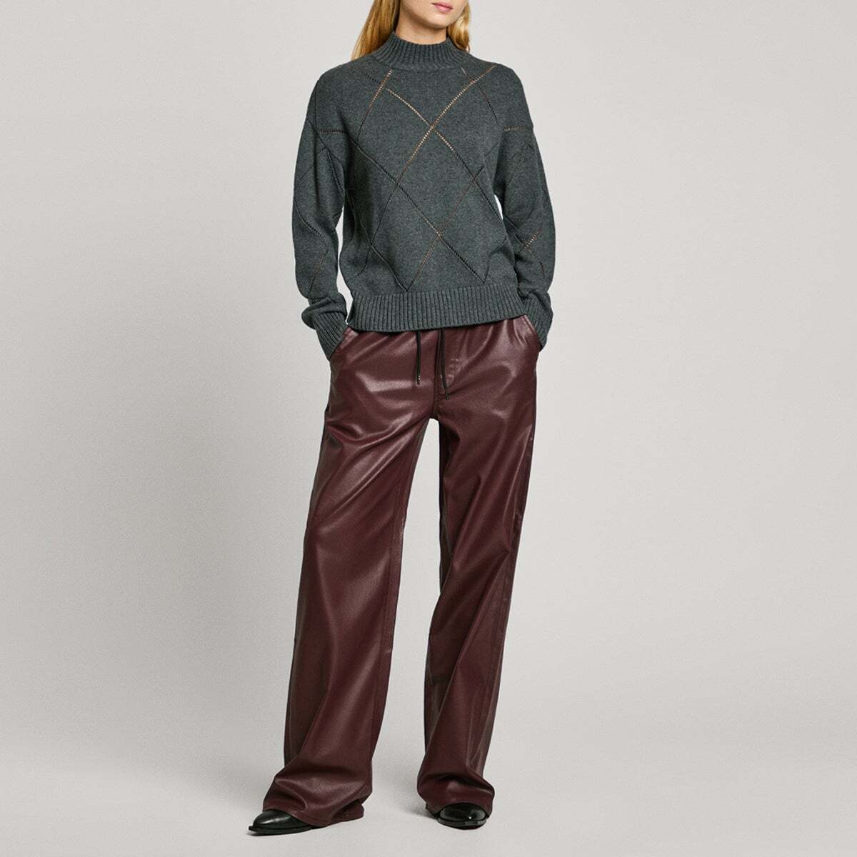 Pull À Col Perkins À Motifs Diamant gris foncé chine, PEPE JEANS