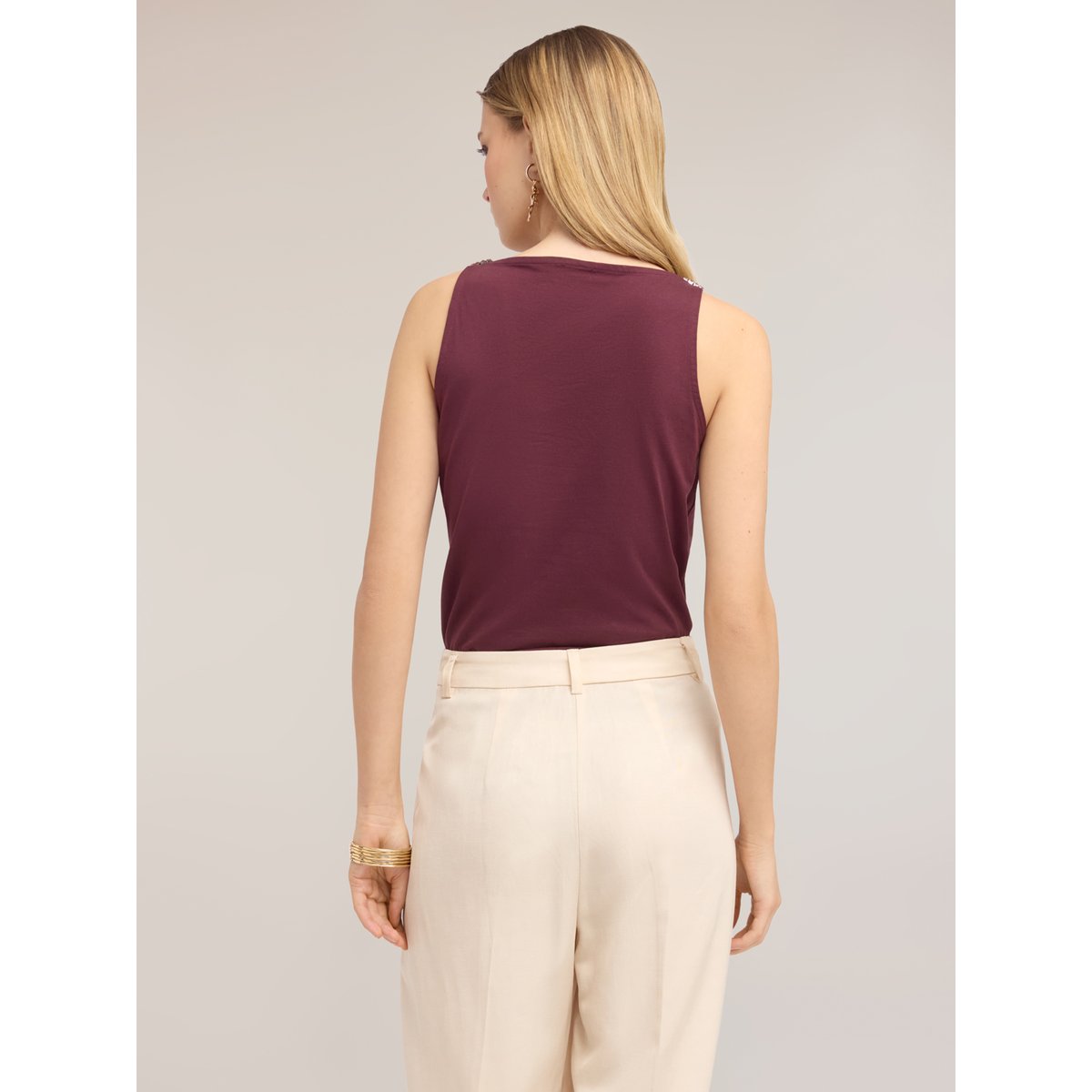 Top en résille avec strass violet, MOTIVI