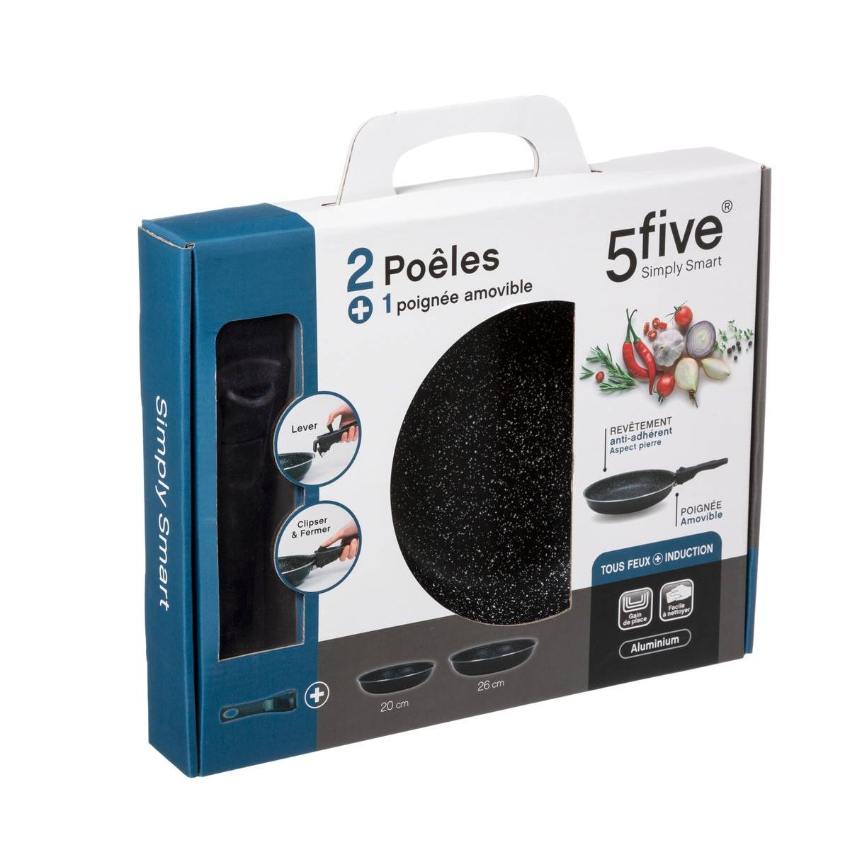 Set de 2 poêles à poignée amovible AMOVIBLE noir, 5FIVE SIMPLY SMART