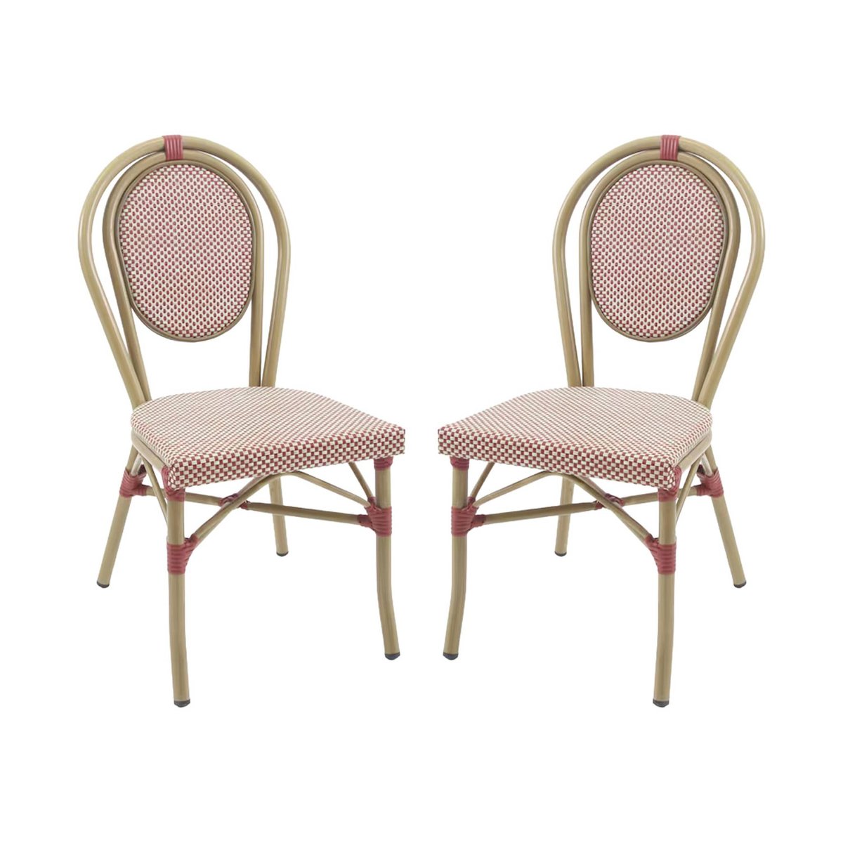 Chaise de terrasse bistrot en textile et aluminium rouge et beige (lot de 2) OPERA rouge, SWEEEK