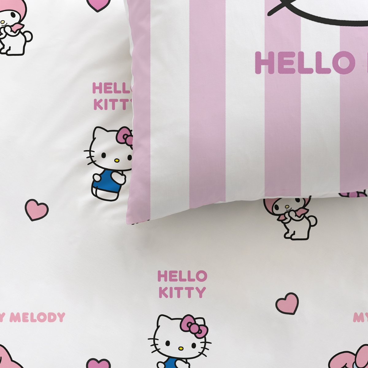 Parure de lit imprimée 100% coton, CLASSIC rose, HELLO KITTY