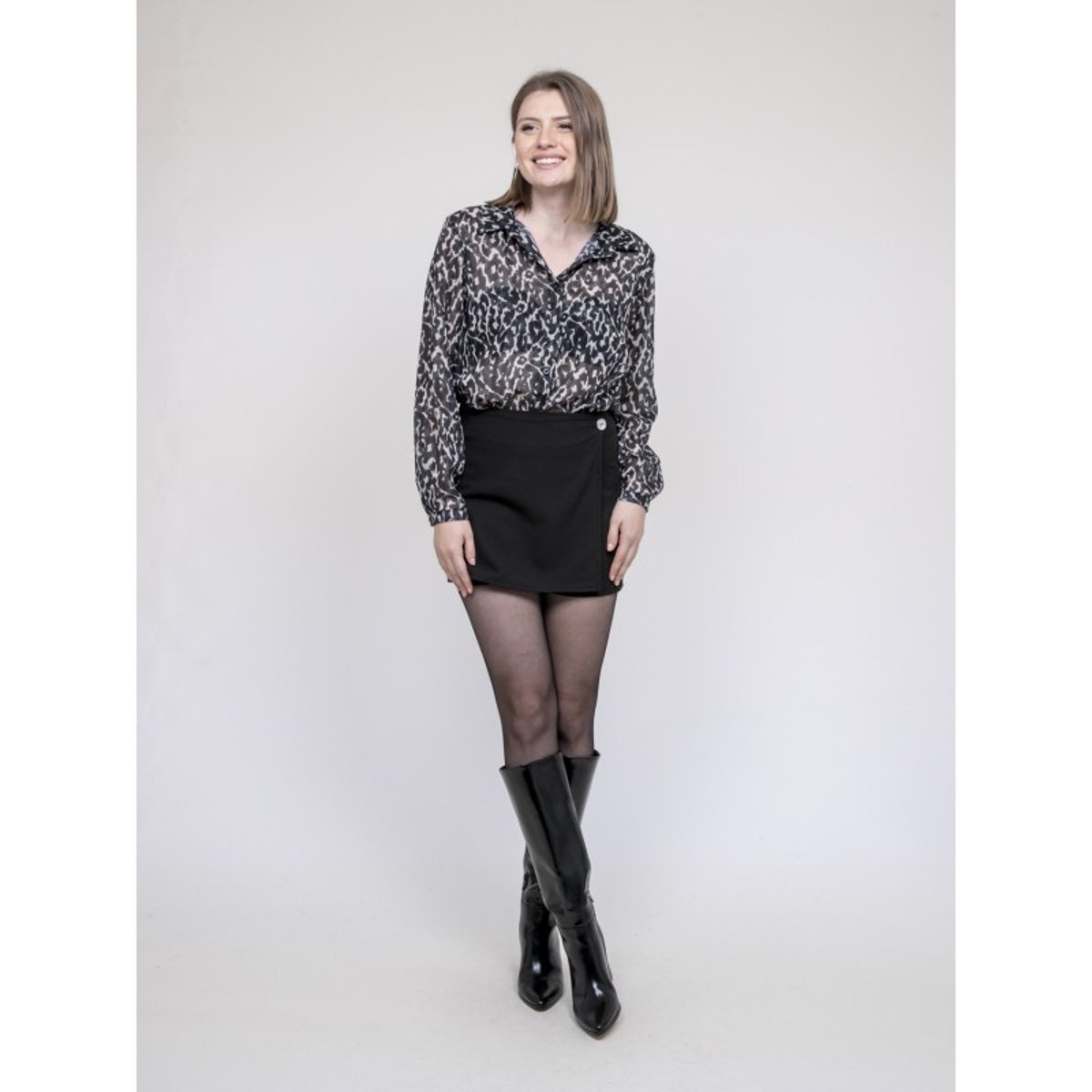 Blouse Motif Léopard Onesine noir, DONA LISA