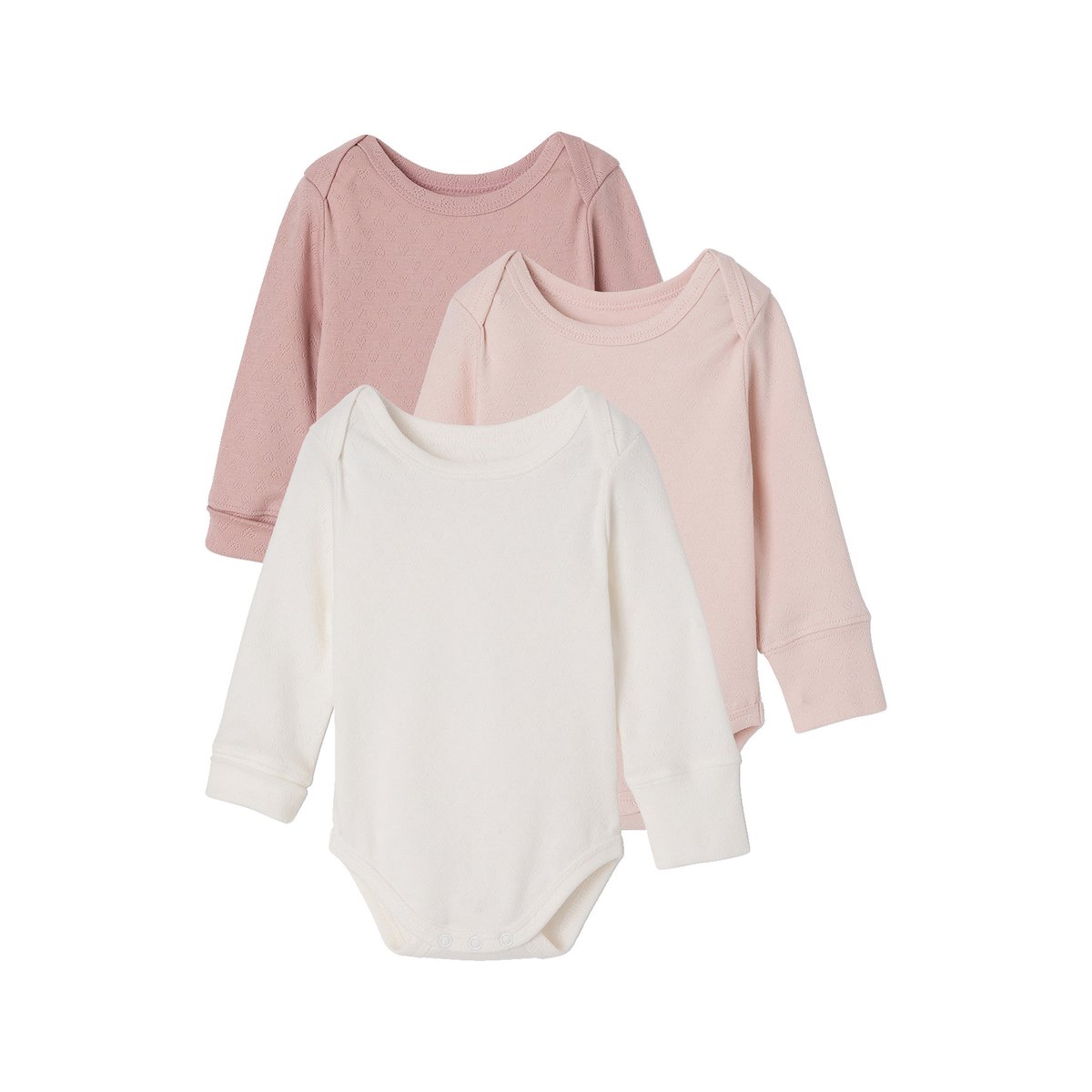 Lot de 3 bodies manches longues rose, VERTBAUDET